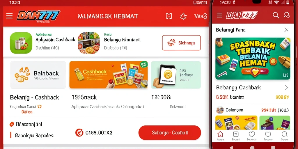 Antarmuka aplikasi DAN777 menampilkan berbagai penawaran Cashback yang menarik.